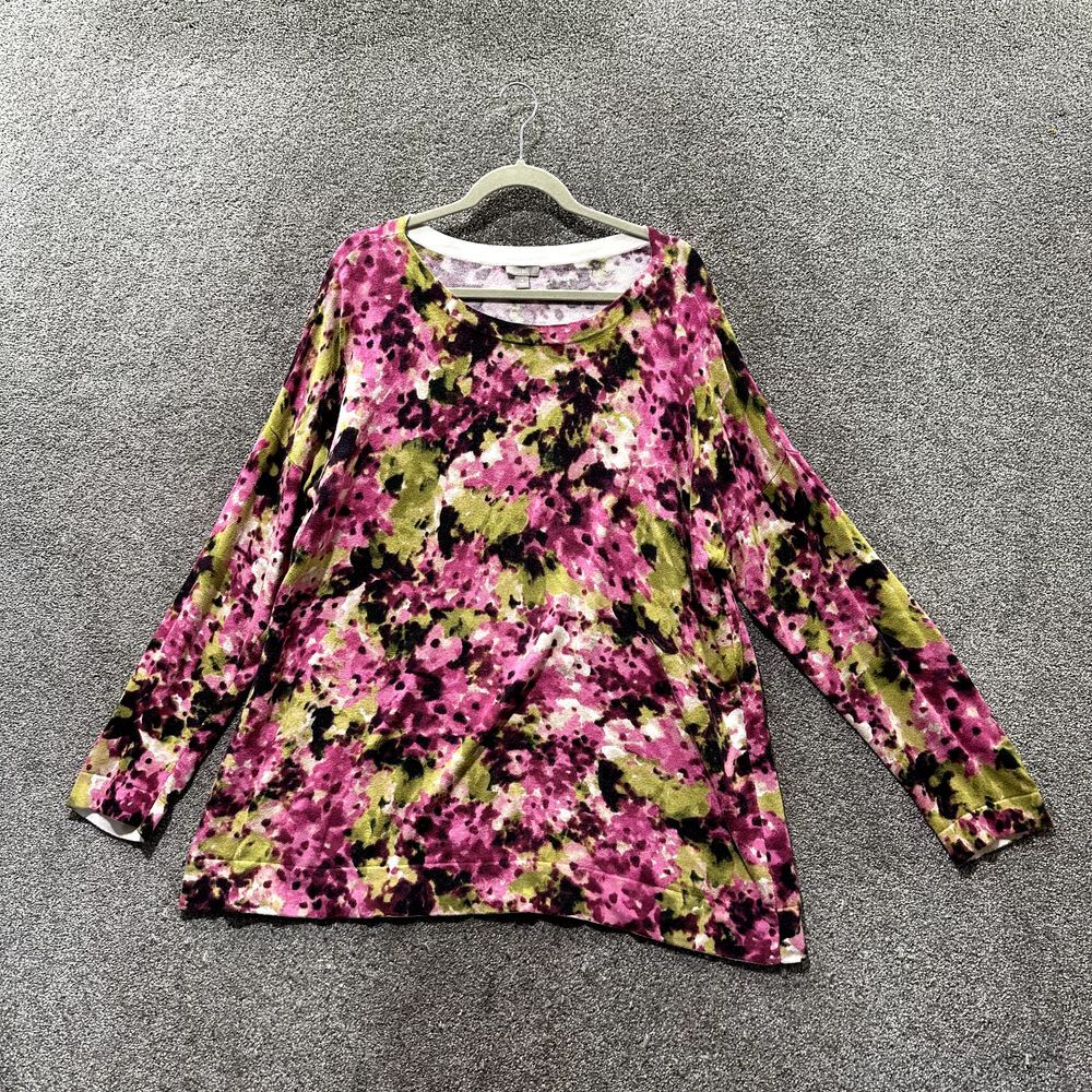 J. Jill Pink Green Floral Print Long Sleeve Blouse